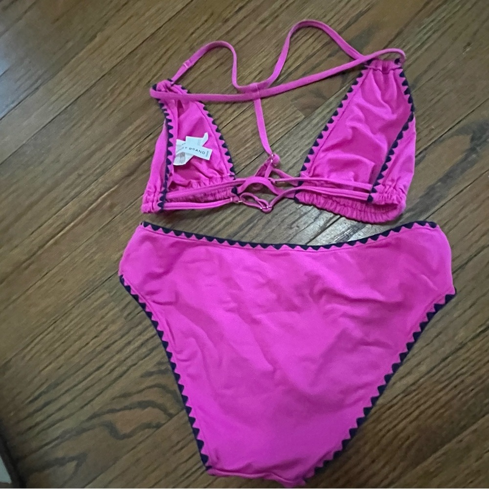 Lucky Brand Womens Pink & Navy Bikini Set With Ties & Zigzag Trim Sz Small - Picture 3 of 3